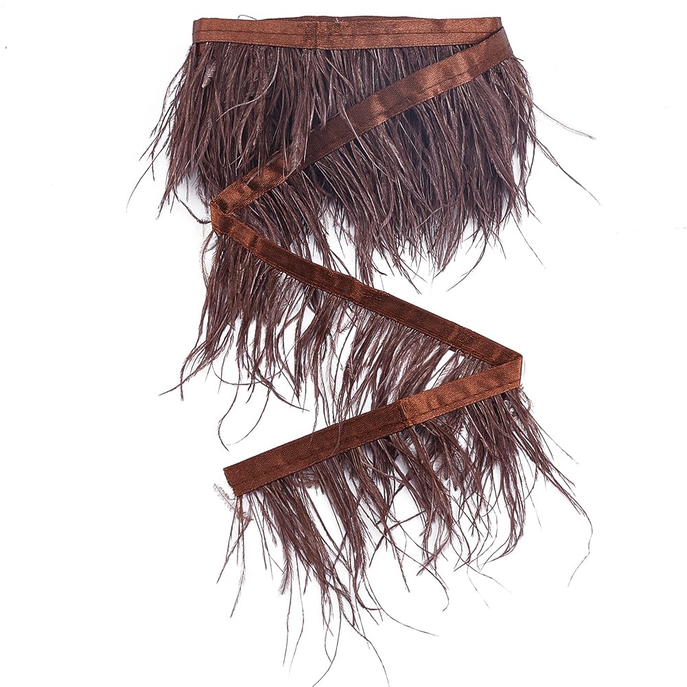 GORGECRAFT 2m Plumas con Flecos de Plumas de Avestruz para Ropa de Mujer Accesorios de Disfraces de Plumas Naturales Flecos Cinta para Vestidos Costura Decoración de Bodas Burlywood, 8~10 cm
