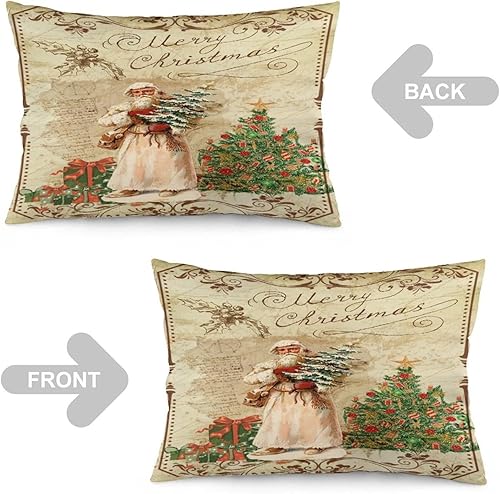Miniatura 4 de Victorian French Merry Christmas Pillowcases Vintage Merry Christmas Santa Claus Oblong Lumbar Throw Pillow CoverShams Cushion Case Cojines