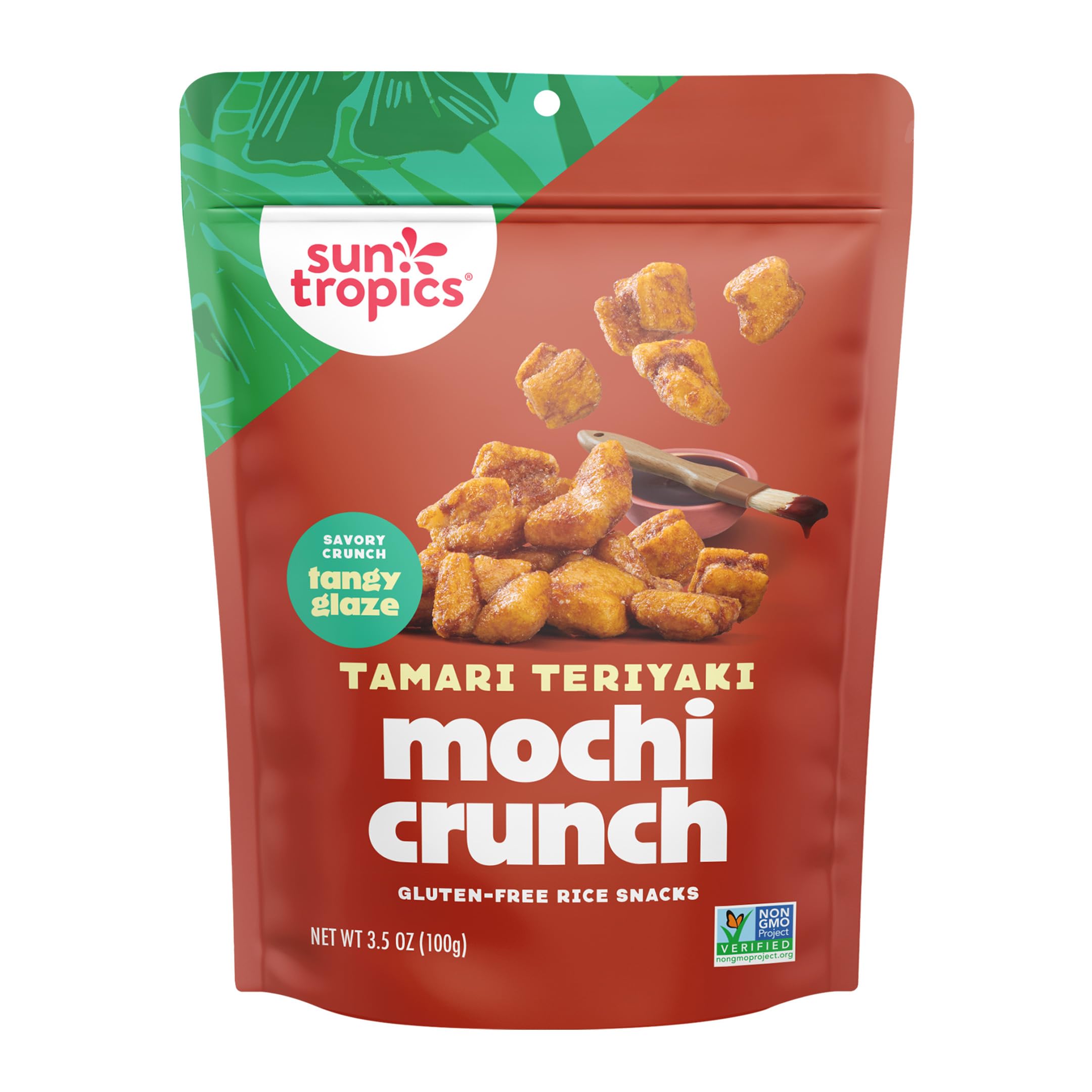 Sun Tropics Mochi Snacks | Tamari Teriyaki- 3.5 oz (1 Pack) | Crispy Crunchy Mochi Bites, Rice Nuggets | Mochi Puff Rice Crackers- Gluten Free & Dairy Free- No MSG Added