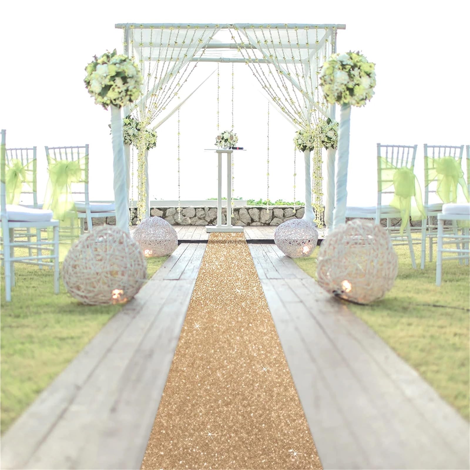 Hochzeit Gang Läufer Hochzeitsgangläufer Teppich Anti-Rutsch Hochzeit Goldener Gold Zeremonie Party Bühne Teppiche Hochzeitsteppich(500CM_0.75M)