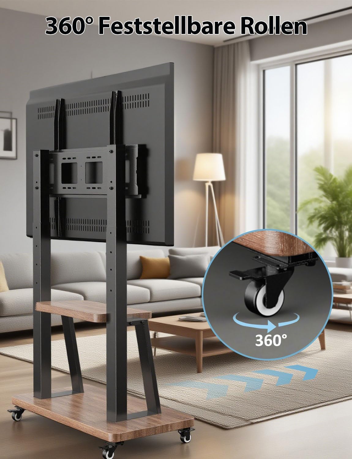 Rollbarer TV Ständer für 32-100 Zoll Fernseher,Professioneller Monitor Stand mit Rollen höhenverstellbar,max VESA 900x600 Last bis 80kg Wohnzimmer Schlafzimmer Büro Universeller TV Standfuss
