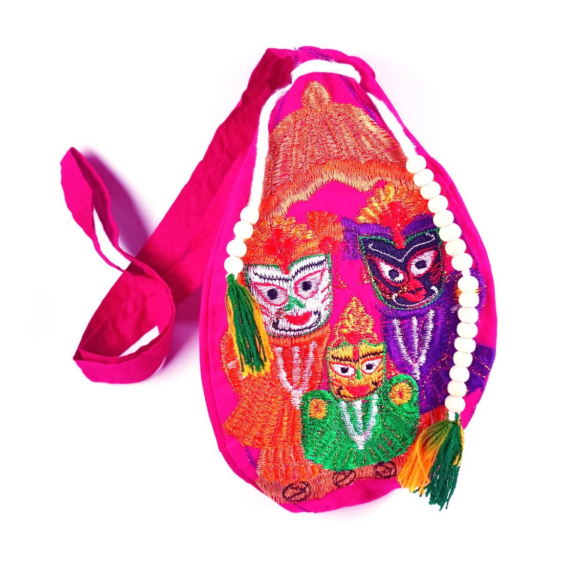 MAYAPURI Jagannath Balaram Subhadra Embroidery Chanting Bag/Japa Bag with Sakshi Mala (Pink)