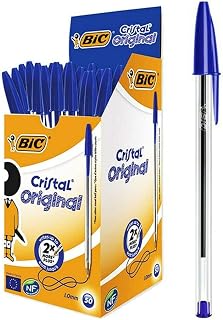 BIC Cristal ORIGINAL Medium Daily BALLPOINT PENS Biros 1.0 mm Everyday Essay Writing Home School Office Stationery Supplies Clear Barrel 4 Colours BLACK RED BLUE GREEN RGB Stick (BLUE, 10 X PENS)