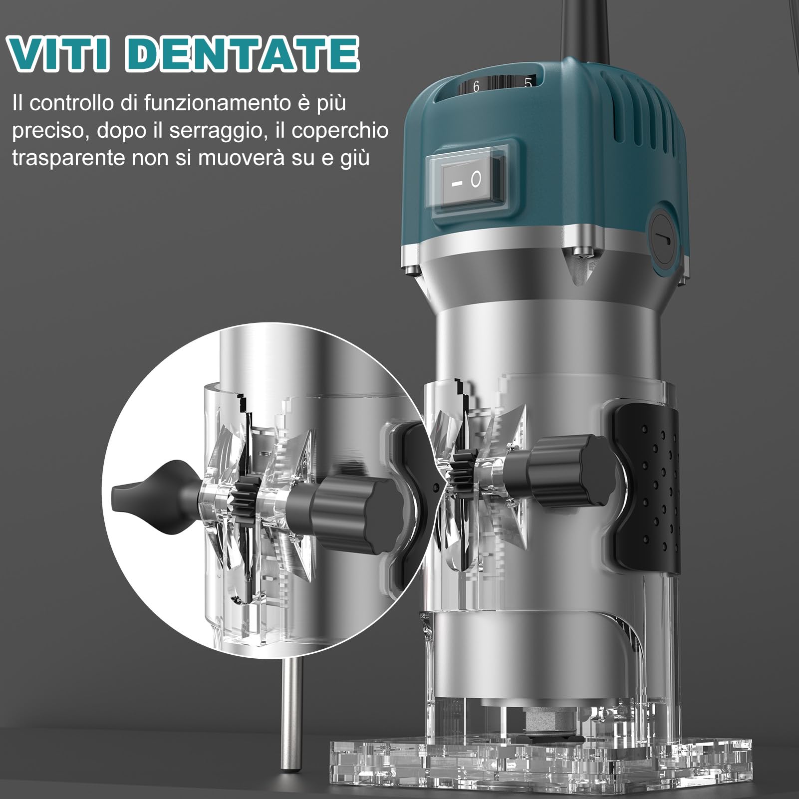 Rifilatore Fresatrice Verticale 800W, Router di legno elettrico, 30000rpm Legno Rifilatrice Elettrica a 6 velocità Variabili con 15 frese per intaglio per Smussare, Scanalare, Rifilare, Punzonare