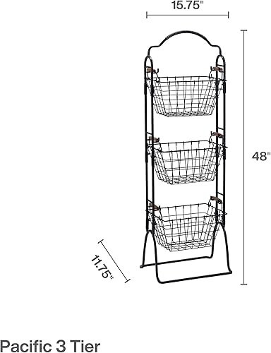 Miniatura 2 de Gourmet Basics by Mikasa Pacific - Cesta de almacenamiento ajustable de pie, 3 niveles, 48 x 16 x 13 pulgadas, color negro