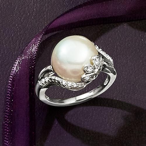 Vista 5 de Ross-Simons 12-12.5mm Cultured Pearl Ring With Diamonds in Sterling Silver