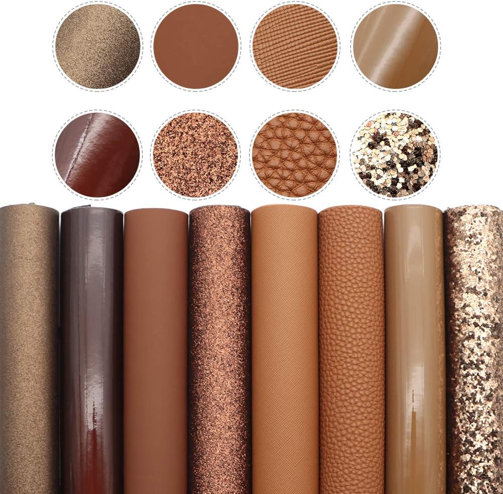 David accessoriesDavid accessories Brown Color Faux Leather Fabric Sheets Glitter Synthetic Leather Fabric Assorted 8Pcs 7.7"x12.9" (20 cm x 33 cm) for DIY Earrings Bows