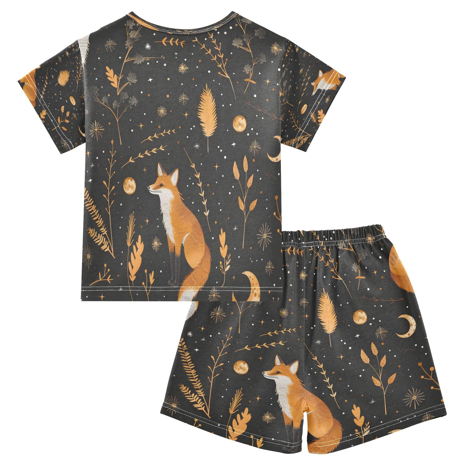 senya Fox and Astrology Moon 1 Summer Pajamas Set Short Cotton Sleepwear 2 Piece Multicolor