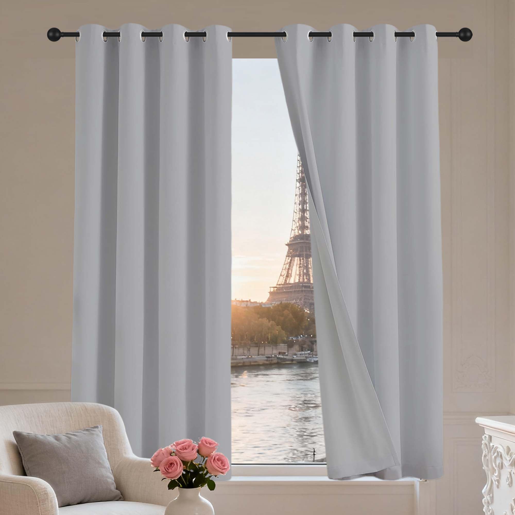 Rideau occultant isolant thermique beige satiné à oeillets 126x310 cm