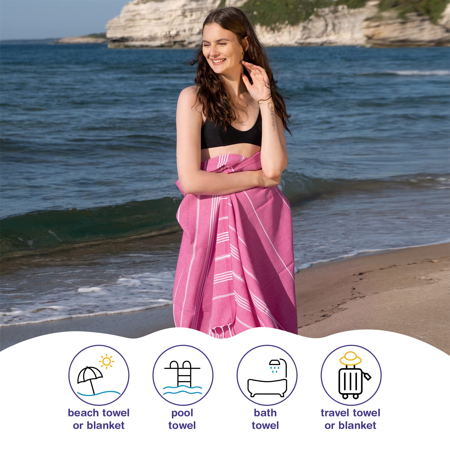 PADISHAHHOME Serviettes De Bain Turques Extra Larges De 96,5 X 180,3 Cm | 100