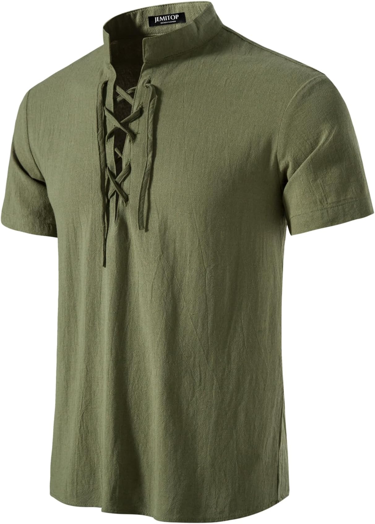 Men's Pure Cotton Vintage Short Sleeve Lace Up Shirts for Renaissance Pirate Viking Medieval Costume