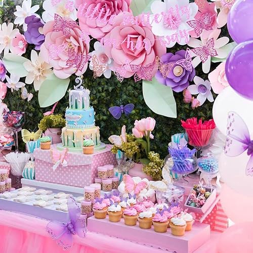 Miniatura 2 de Decoración de fiesta de baby shower con diseño de mariposa con purpurina rosa "A Little Butterfly Is On Her Way" para fiesta temática de mariposa,