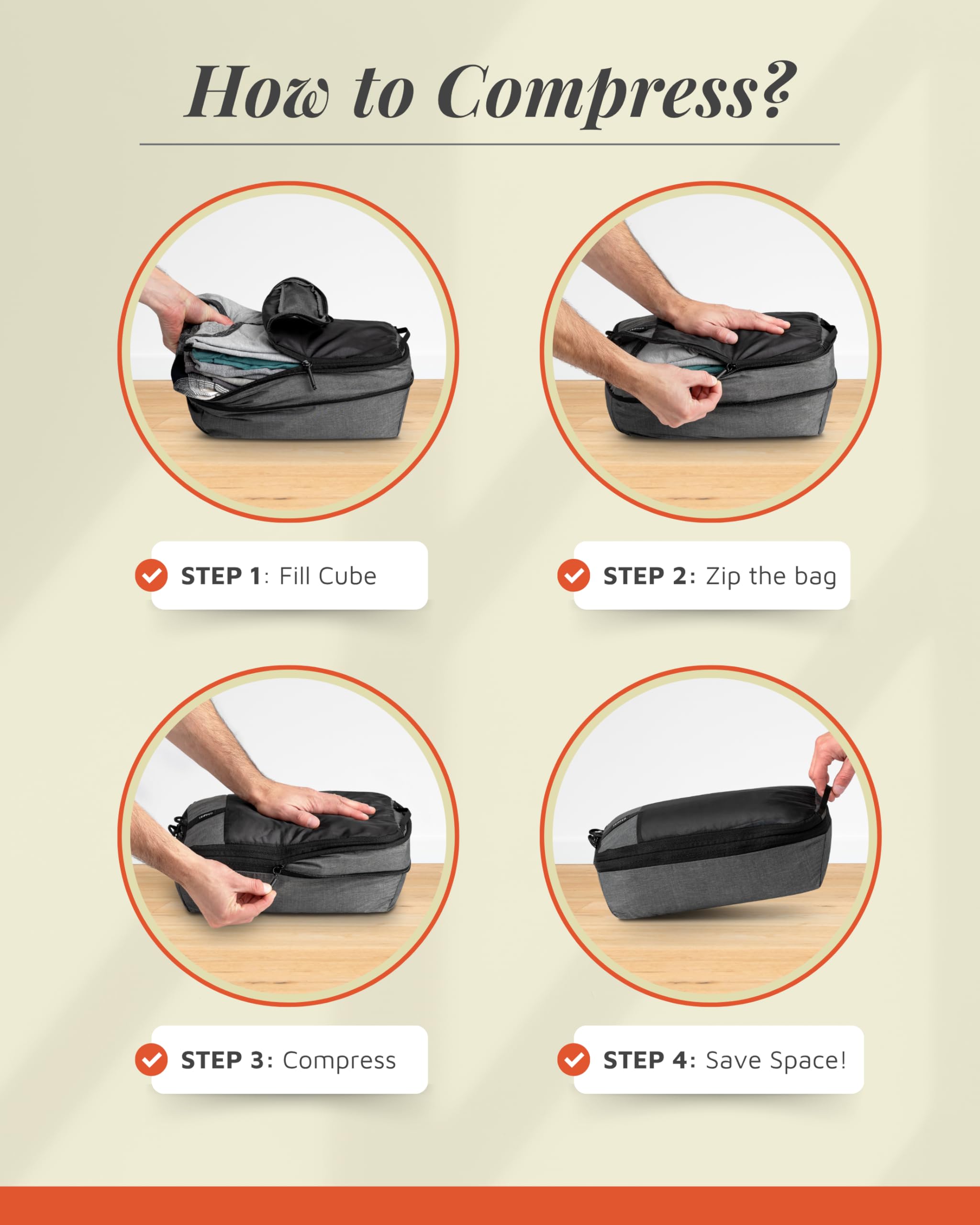 TRIPPED - Juego de 6 cubos de compresión para viajes, con bolsa de lavandería y zapatos, bolsas organizadoras de viaje que ahorran espacio para maleta y equipaje de mano (malla gris)