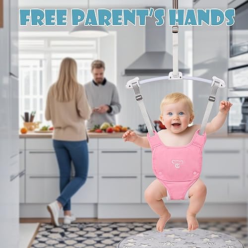 Miniatura 6 de Puente de bebé, puerta de puente para bebé con correa ajustable, fácil de montar, con una alfombra suave (rosa)