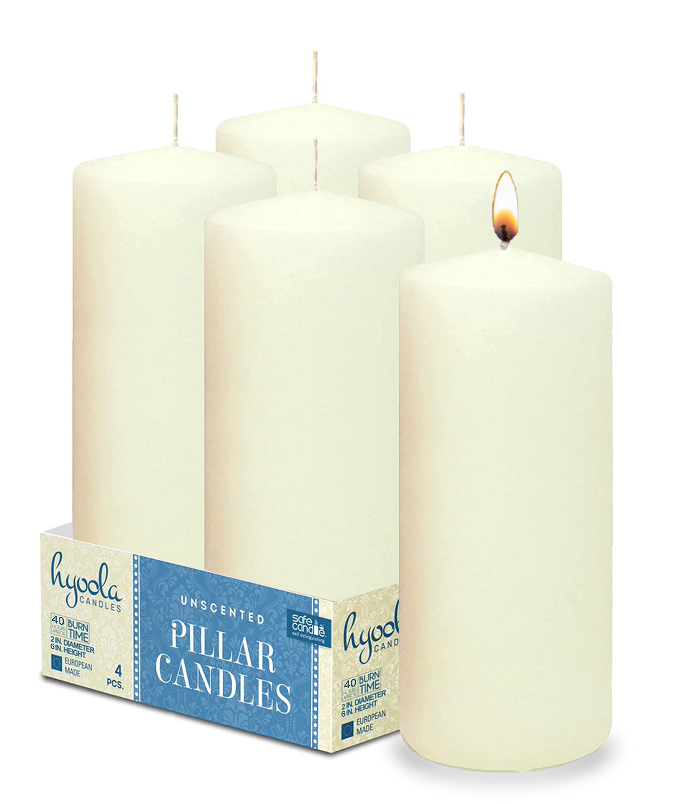 Hyoola Velas Pilar Color Marfil - Velas Grandes Sin Aroma - Paquete de 4 - Velas Decorativas Hechas en Europa - 5 x 15 cm