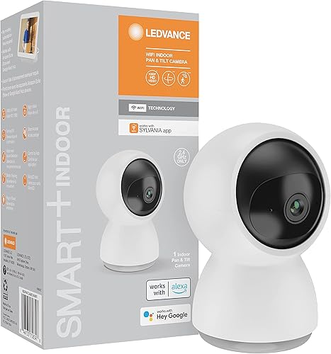 LEDVANCE Cámara inteligente WiFi para interiores, video HD, detección de movimientosonido, visión nocturna, compatible con Alexa y Google, color