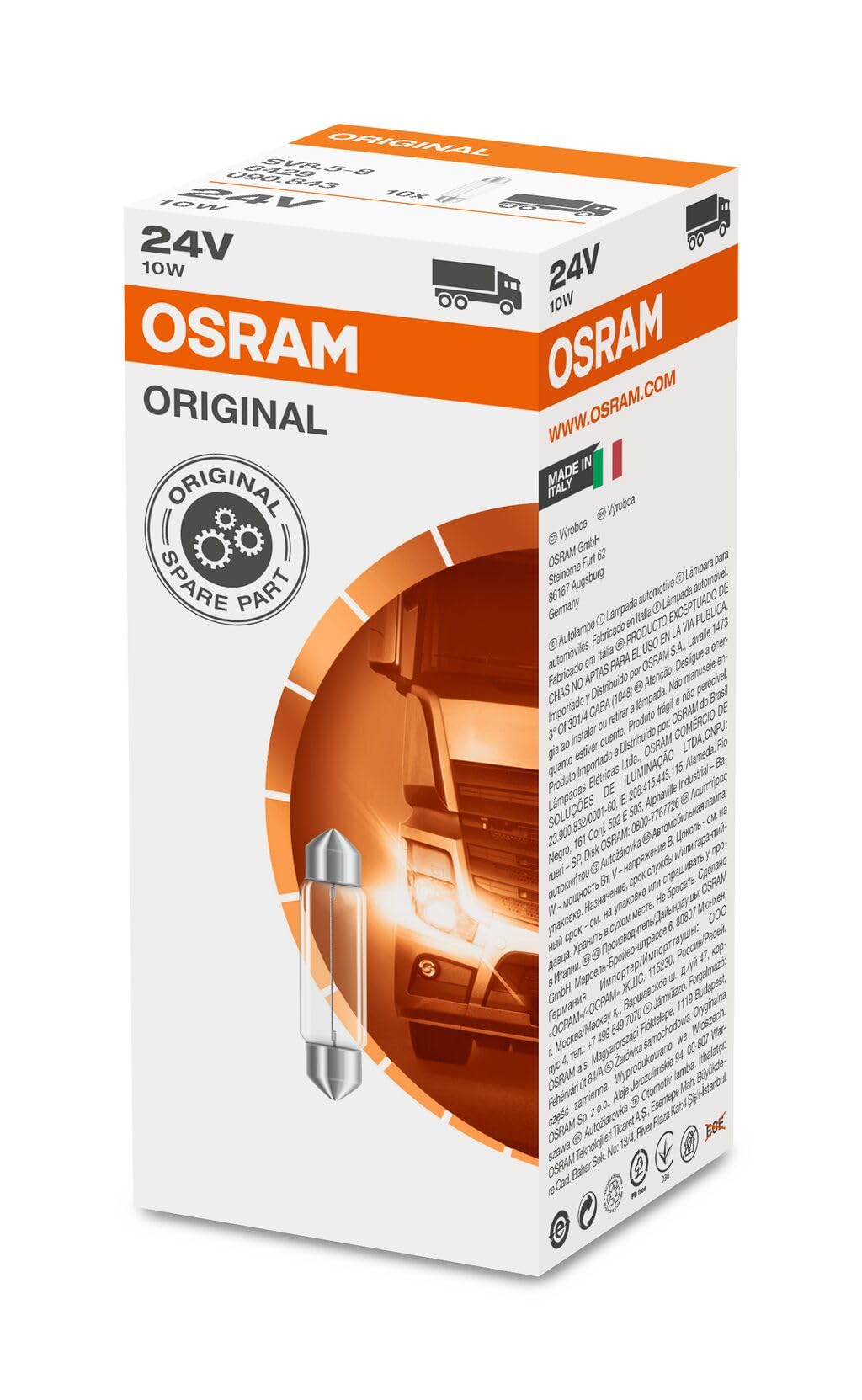 Osram VG130 10W 24V T3.25 SV8.5/8 Festoon Incandescent light bulb