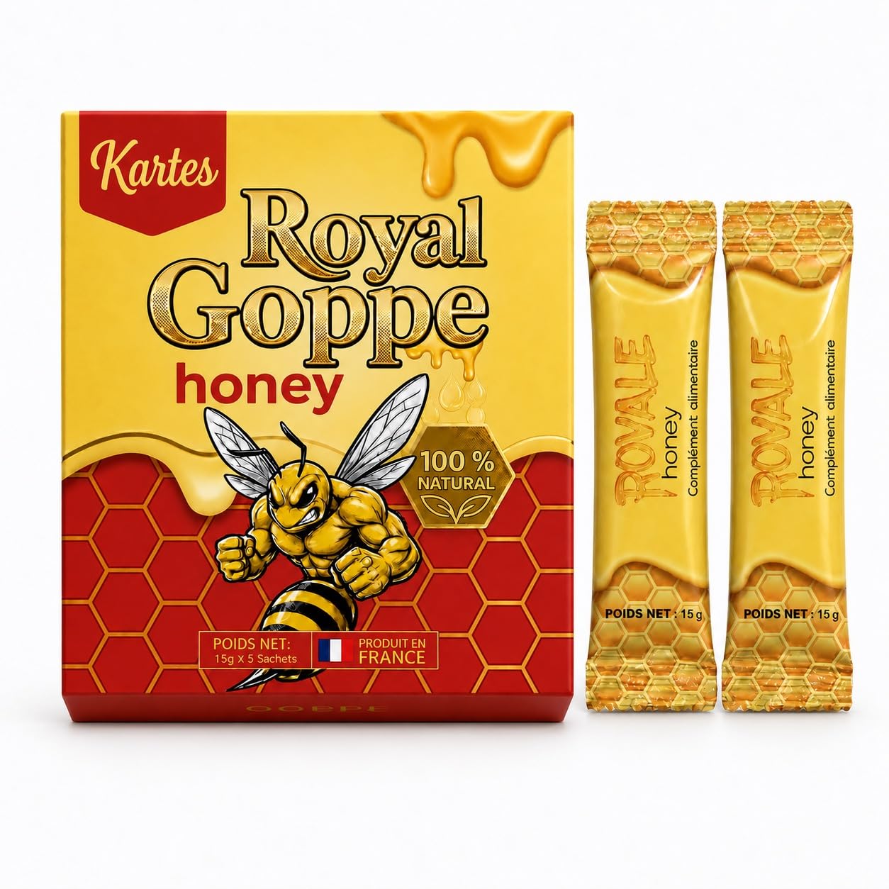Miel Kartes - Royal Goppe Honey – Miel Énergisant Premium au Ginseng & Maca | Vitalité Naturelle | sachets 10 X 15 Grammes