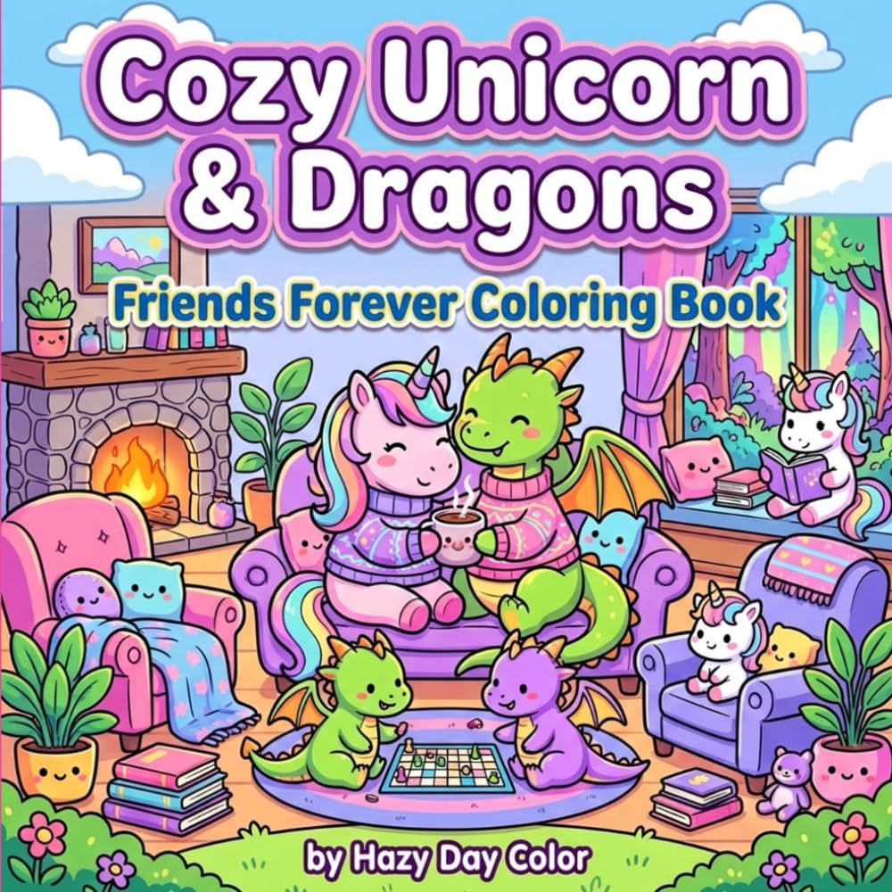Cozy Unicorn & Dragons: Unicorns and Dragons Coloring Book for Kids Ages 4–8 | 40+ Cute Fantasy Coloring Pages | Magical, Cozy and Heartwarming Designs