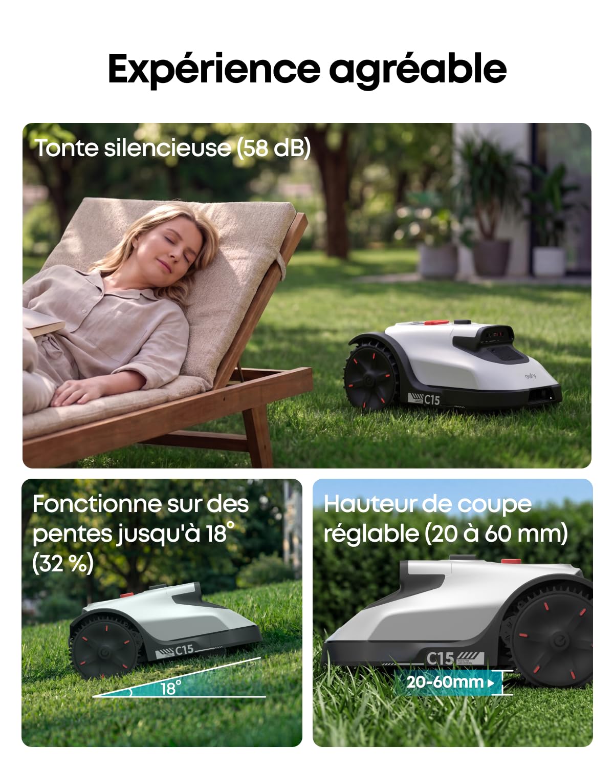 eufy C15 Robot Tondeuse avec Garage, sans Fil périphérique ni RTK
