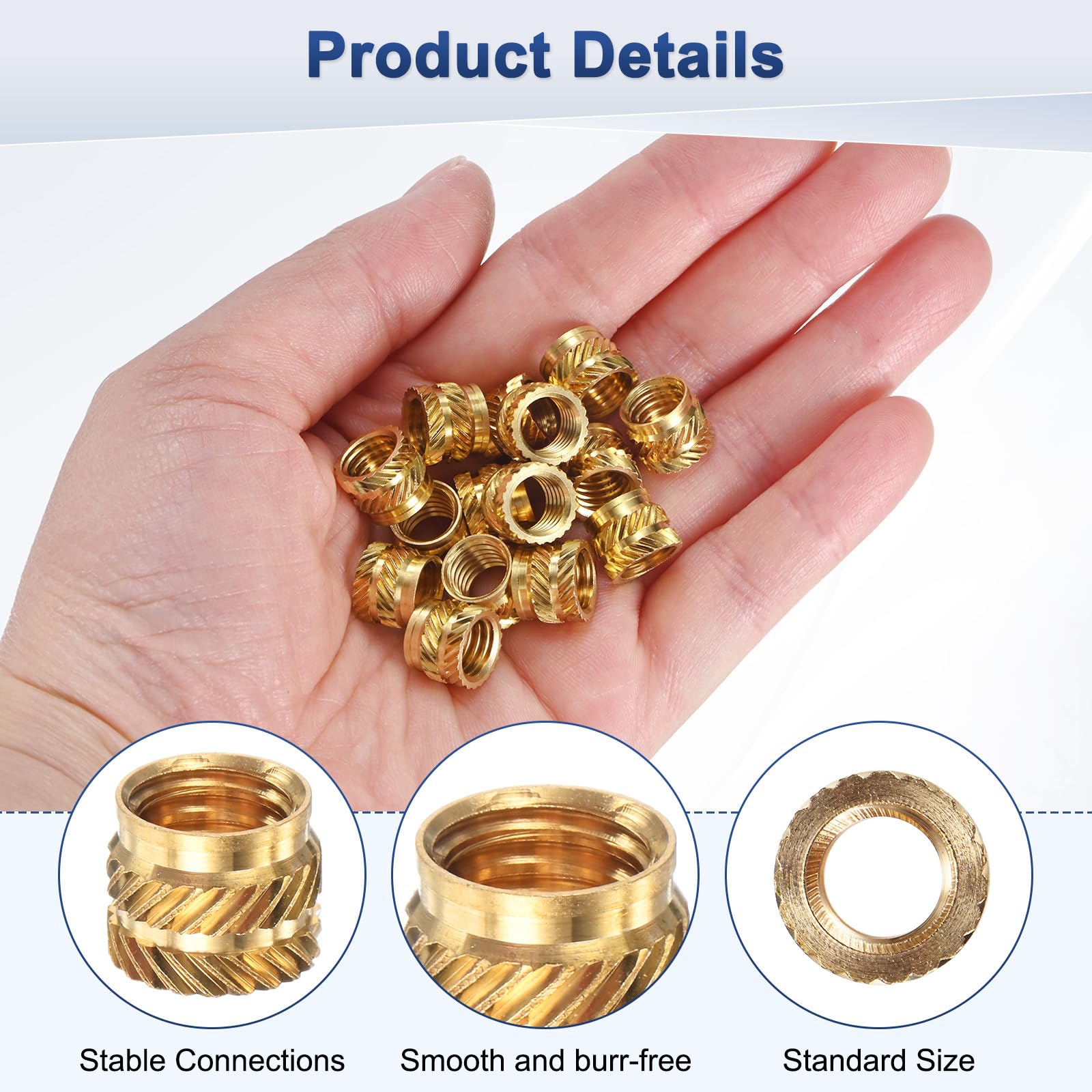 M METERXITY 25-Pack Threaded Inserts, M8 x 8mm L x 10mm OD Brass Heat Set Insert Nuts - Image 2