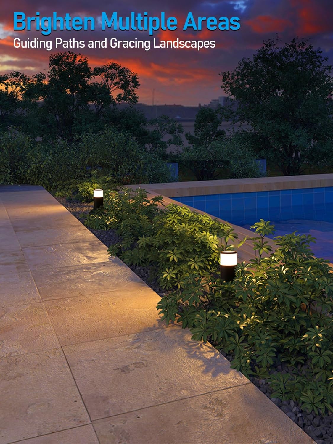 LEONLITE 8-Pack 5W LED Landscape Bollard Path Lighting, 12V-24V Low Voltage Landscape Lights, 3000K Warm White, Outdoor Pathway Light, Die-Cast Aluminum Housing