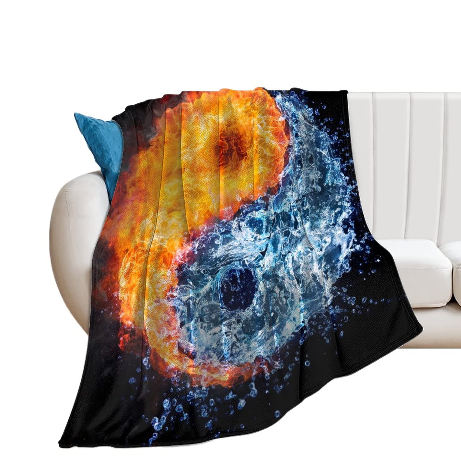 Couverture polaire glace et feu Tai Chi en flanelle douce pour canapé et lit 150x200cm