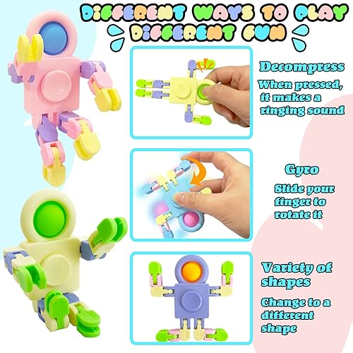 Miniatura 3 de 20 juguetes sensoriales divertidos para ansiedad, juguete de cadena transformable, juguete de dedo robot para aliviar el estrés, juguetes