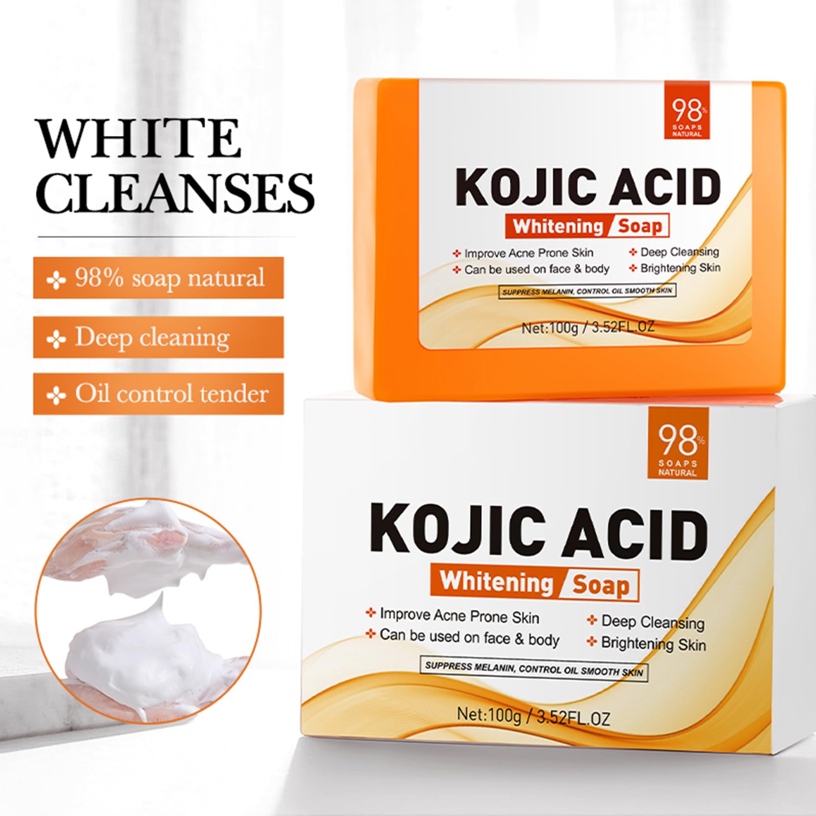2 Pieces Kojic Acid Soap With Vitamin C, Whitening Soap, Turmeric Soap For Hyperpigmentation, Kojic Acid Soap, To Lighten Dark Spots, Brighten, Moisturise And Even Out Skin Tone - Image 2
