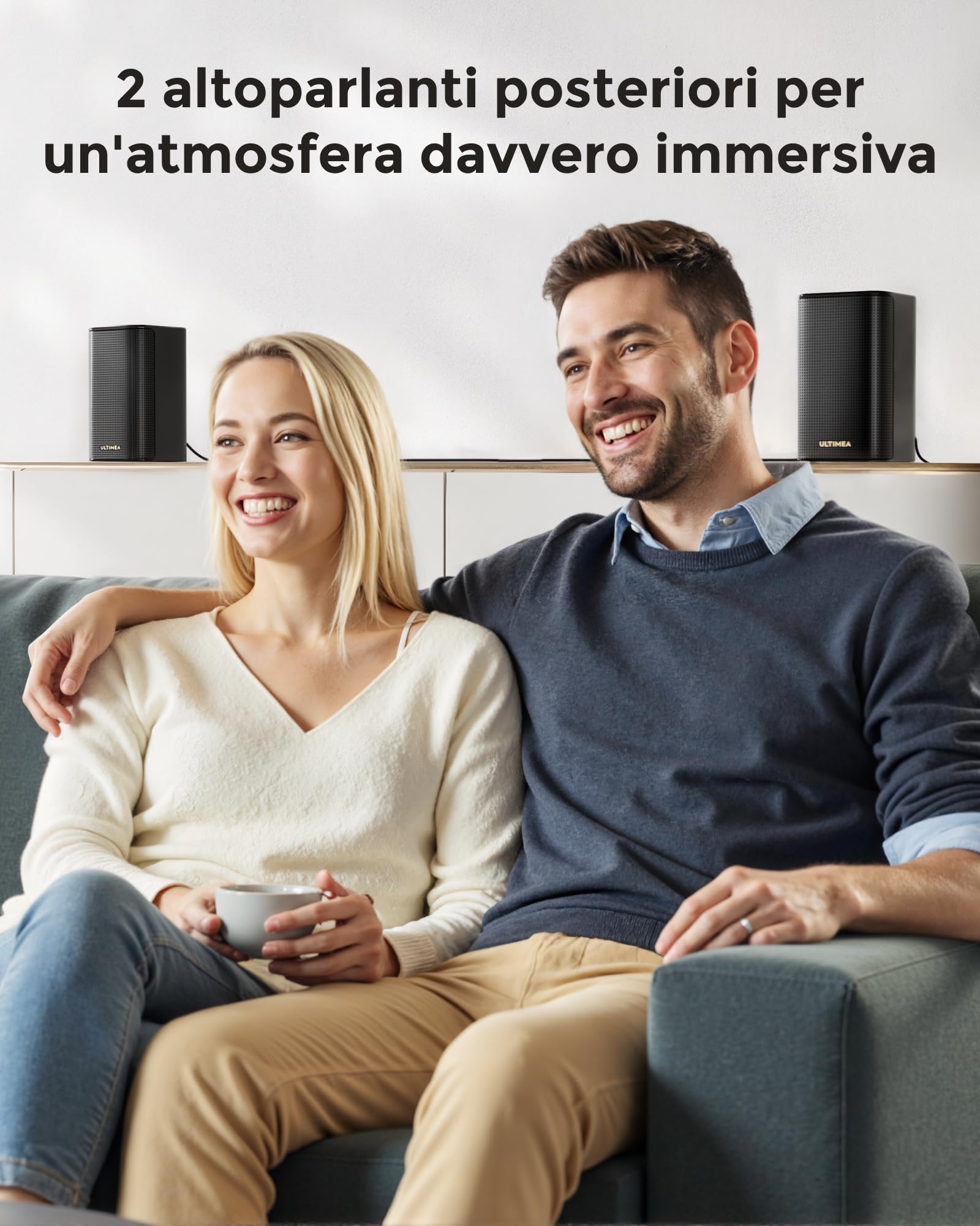 ULTIMEA 5.1.2 Soundbar con Dolby Atmos, sistema audio surround per TV con 2 altoparlanti surround, controllo app, soundbar per Smart TV con subwoofer home theater, BT 5.4, HDMI eARC, Skywave F40 Boom