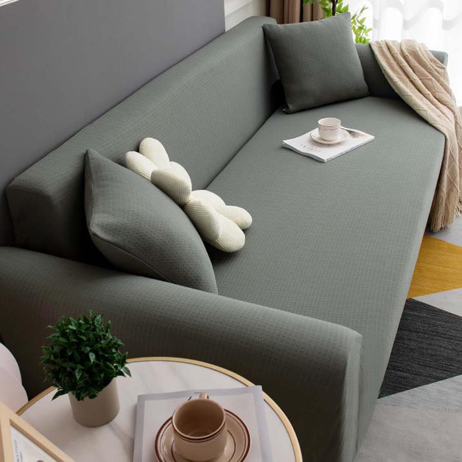 Housse de canapé extensible 3 places avec accoudoirs universelle pour salon
