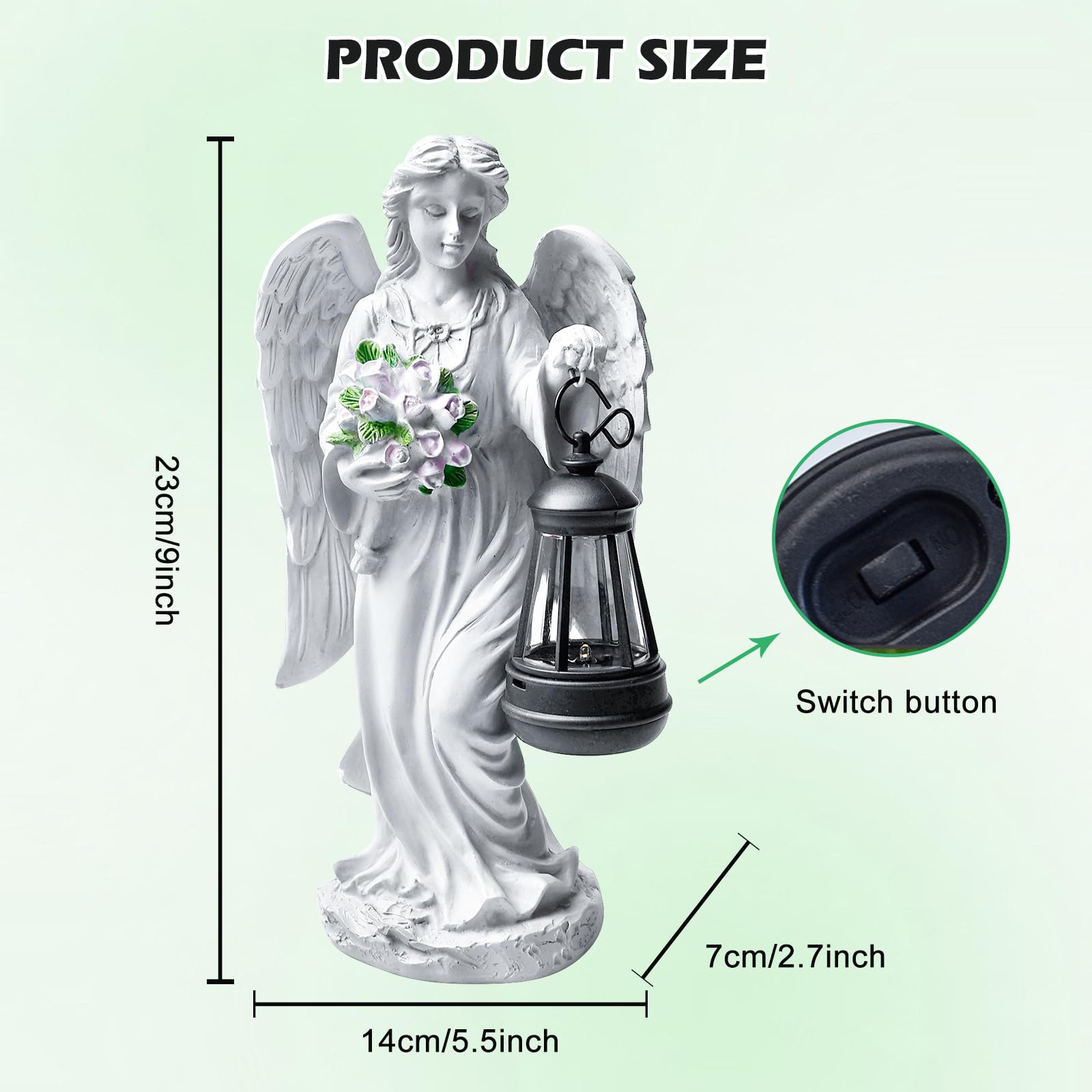 GOMETY Estatuas de ángel solar para jardín, figura de ángel de la guarda con linterna solar LED, luz para tumba, decoración al aire libre, escultura de ángel, decoración de césped, figura de ángel de