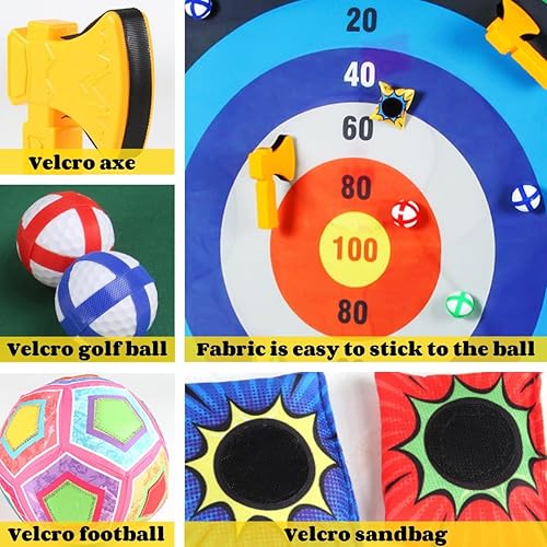 Miniatura 4 de Juego de astillado de golf con soporte, juego de golf de batalla 4 en 1 con alfombrilla de puting, 16 bolas adhesivas, 8 bolsas de frijol, 6 hachas,