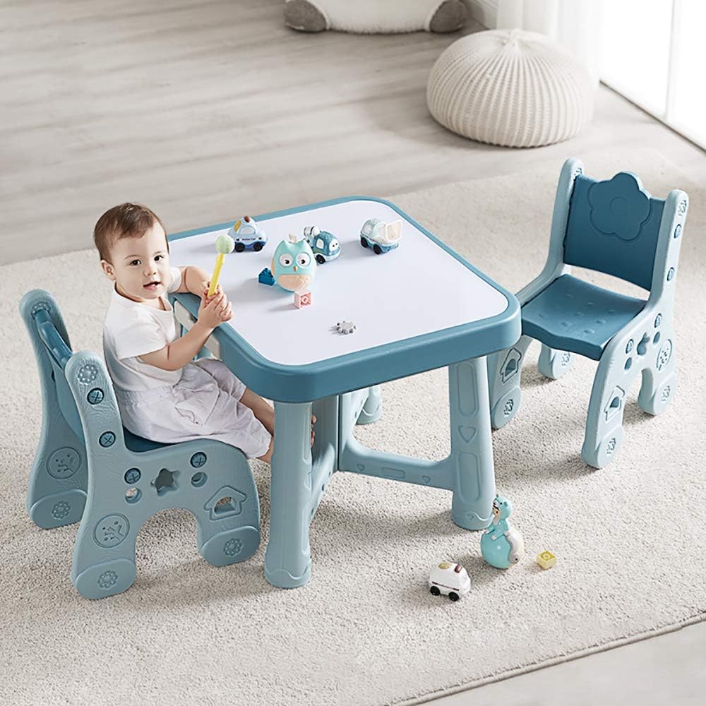 Juego De Mesa Y Silla para Niños Juguete para Bebés Escritorio para Aprender A Escribir En Casa Jardín De Infantes Mesa De Juego para Comer para Niños,Azul,B