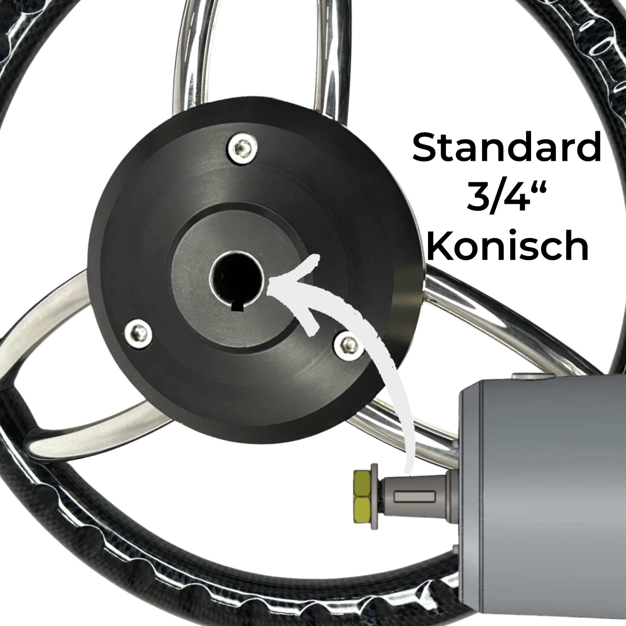 F26 Motorboot Sport Steuerrad T26CF, Edelstahl, 35 cm | Ergonomischer Griff im Carbon Look, für Tender, Schaluppe, Sloep, Tuckerboot und Yacht