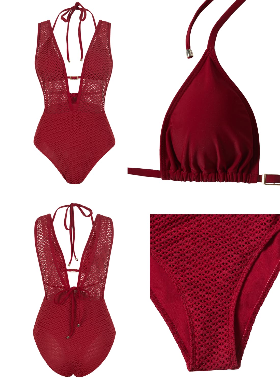 ABINGOO Damen Badeanzug Tiefer V Ausschnitt Sexy Mesh Bauchweg Badeanzug | Cut Out Einteilige Swimsuit Neckholder Bikini High Waist Shaping Monokini für Strand und Pool