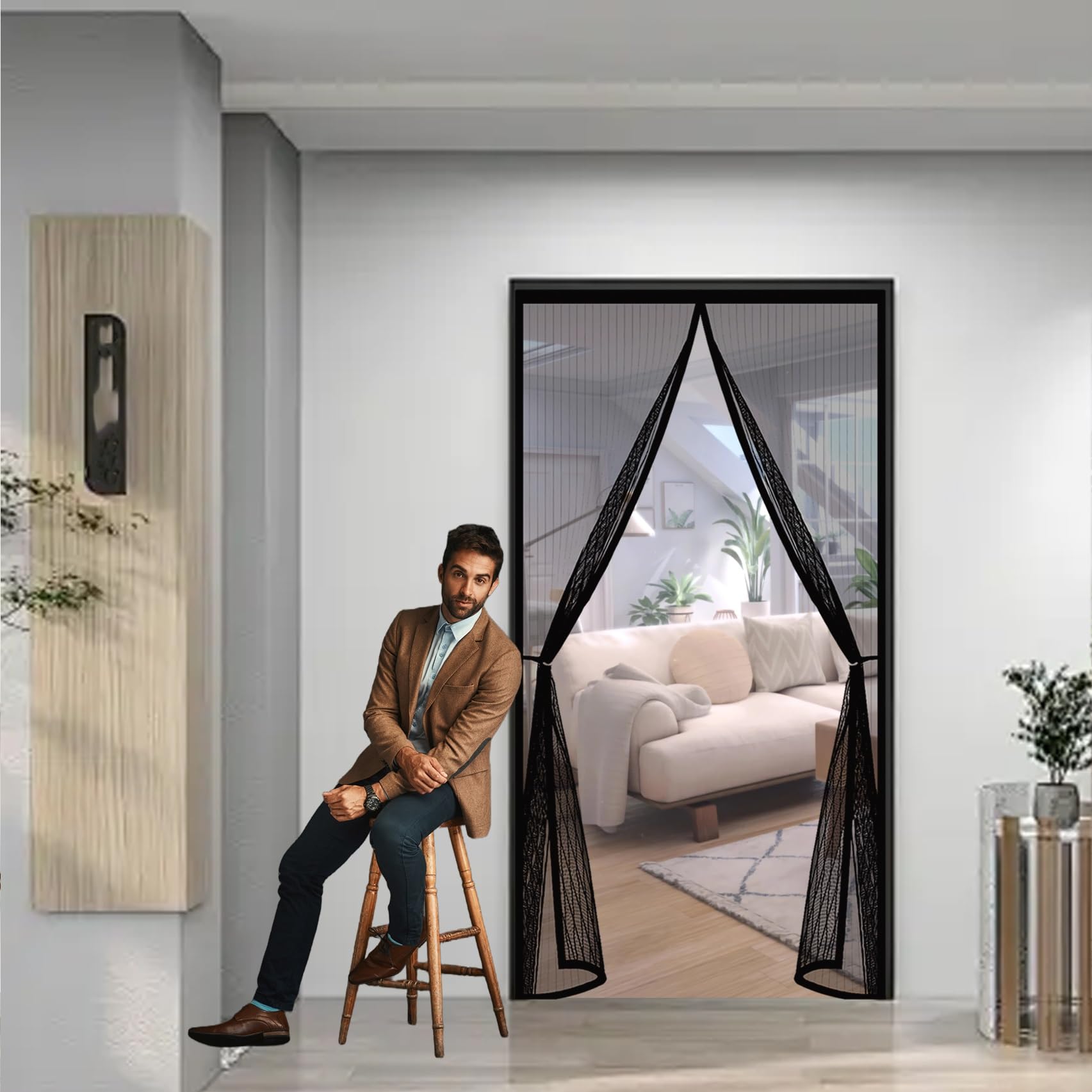Moustiquaire porte aimantée 96x164 cm noire pour balcon et cave