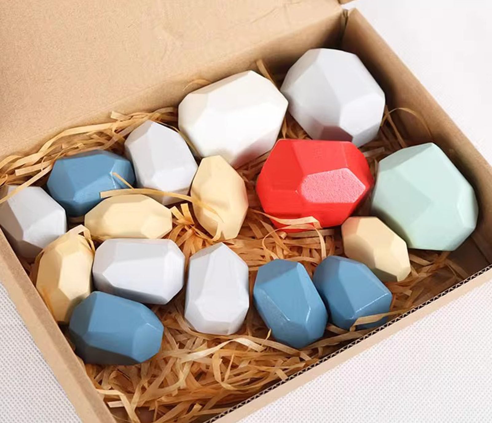 Montessori - Juego de 16 bloques de construcción de madera de colores para la práctica de la motricidad fina