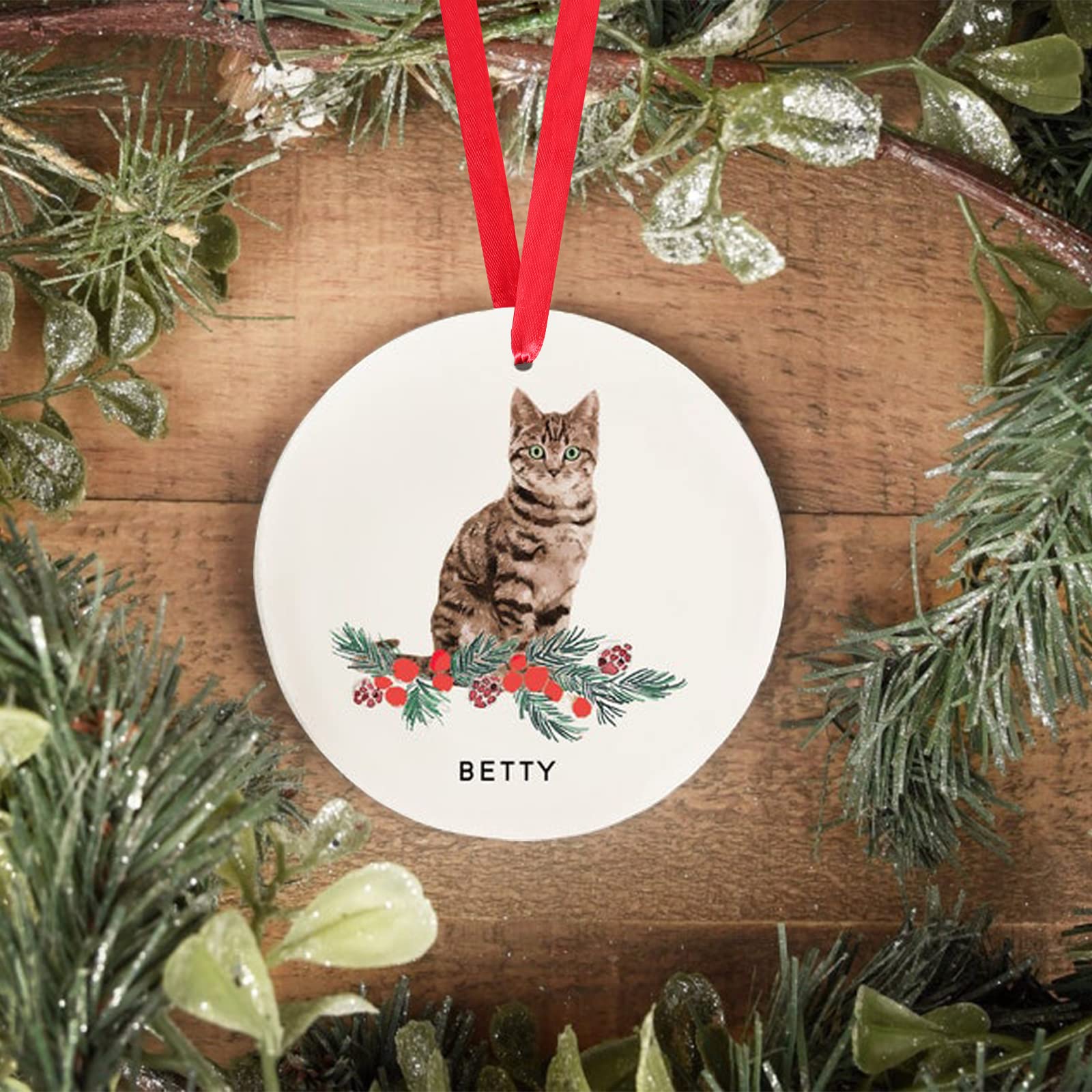 Touber Personalized Brown Striped Tabby Cat Ornament for Pet Lovers - Christmas Name Ornament for Cats