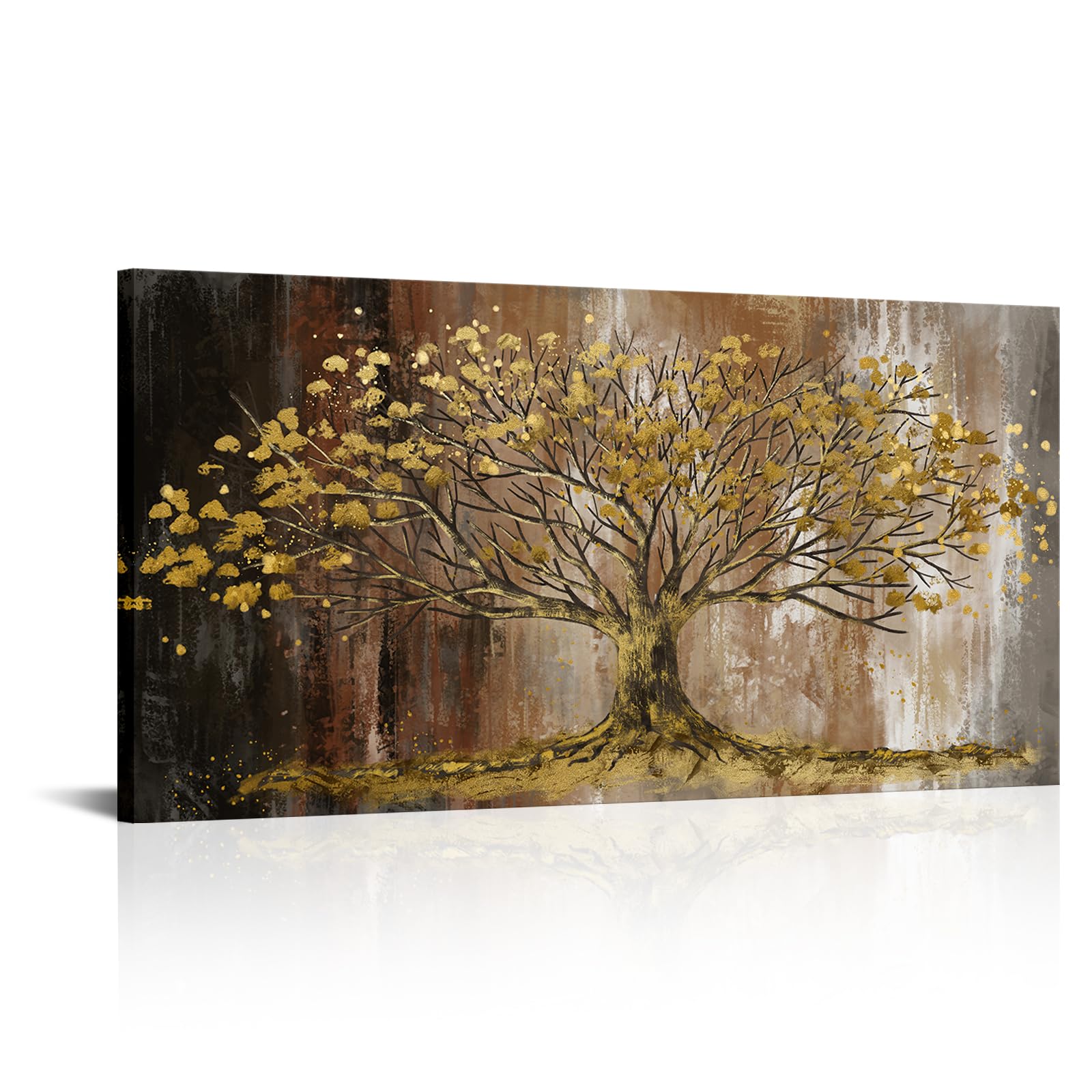 NutArtPic Large Tree Canvas Wall Art Fantasy Tree Artwork Painting Brown Golden Tree Picture Autumn Art Print for Home Decor Framed 48''L x 24''W