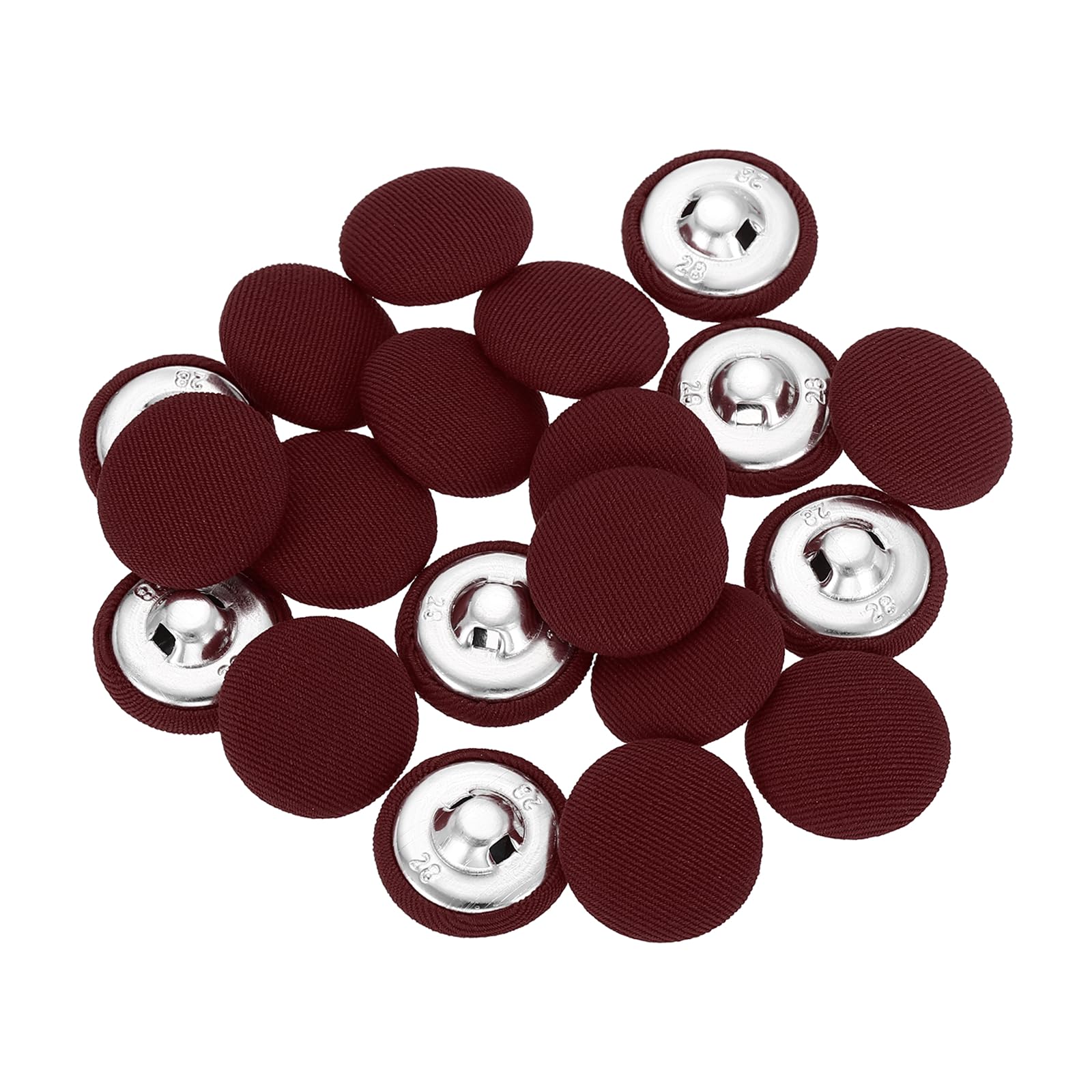 sourcing map 20Pcs Fabric Cloth Covered Button, 18mm 28L Metal Shank Round Sewing Buttons Fabric Covered Button for Coat Dress Sweater Hats Crafts Making, Wine Red