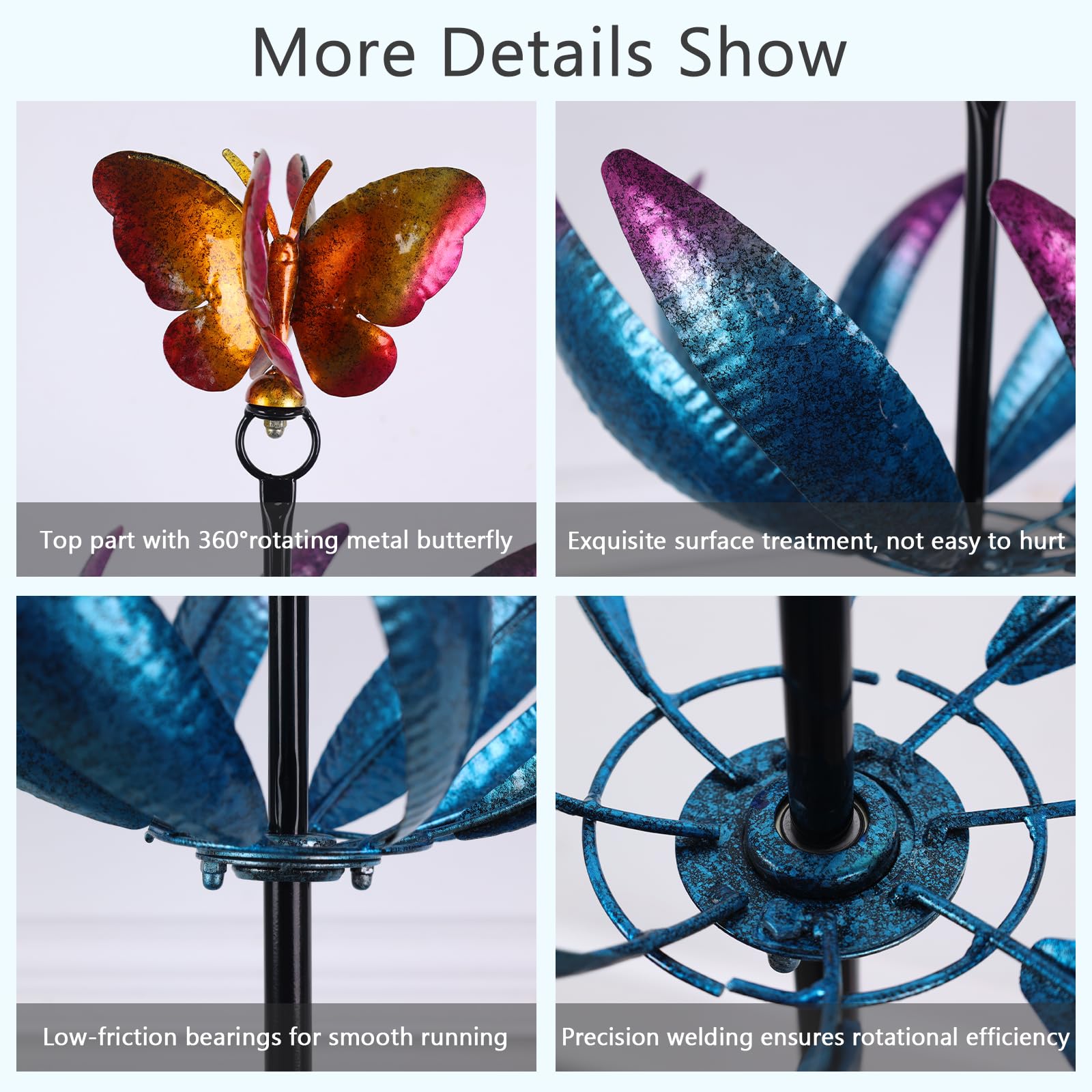 hogardeck Molinillo de Viento Grande para Exteriores, 197.1 cm de Metal, tulipán, Mariposa, tulipán, con estacas, Multicolor, rotación de 360°, esculturas cinéticas de Viento para el hogar, jardín,