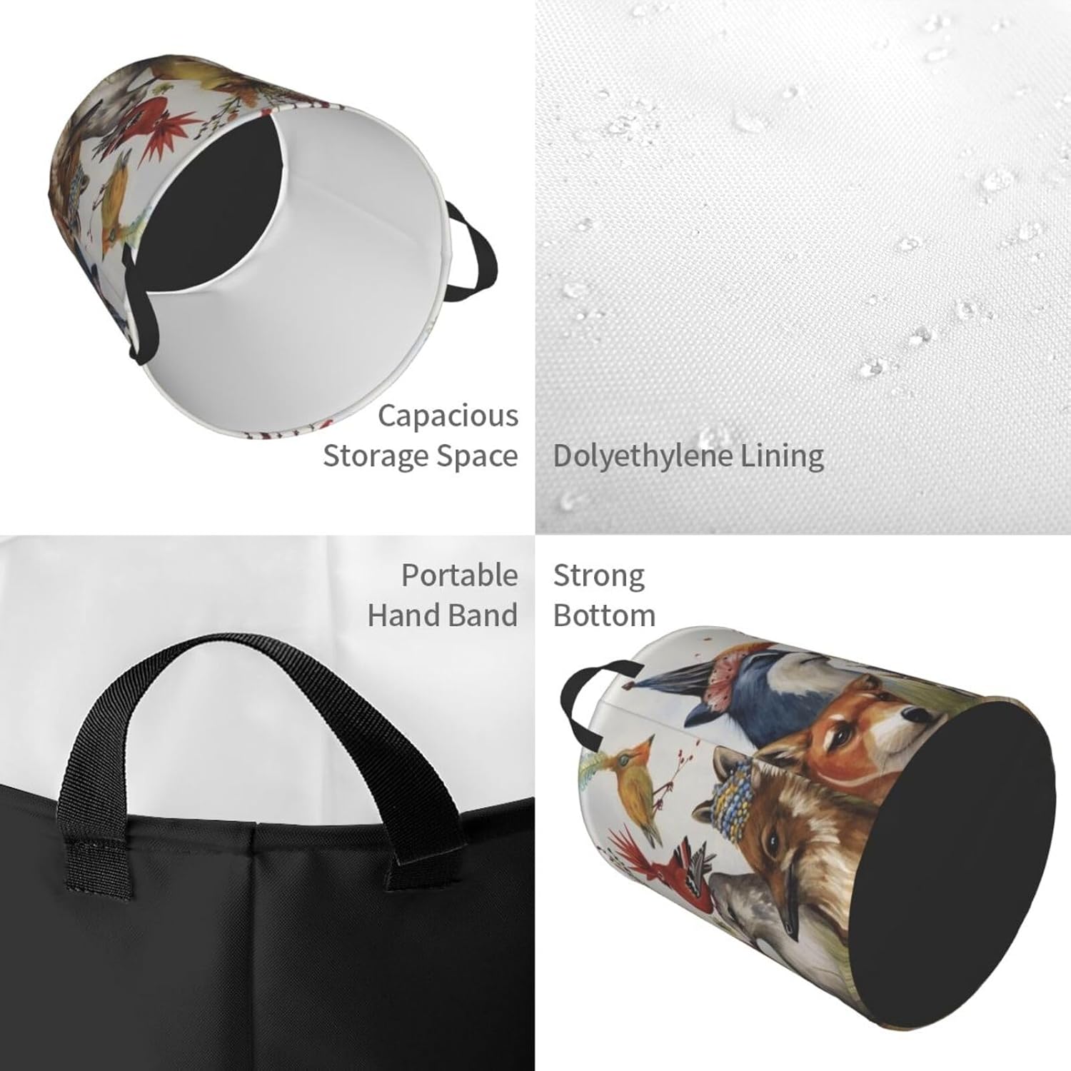 Animal party Laundry Basket With Handles, Foldable Laundry Hamper Oxford Cloth Dirty Clothes Basket Waterproof Clothes Toys Storage Bin Organizer for Bedroom Bathroom Dorm