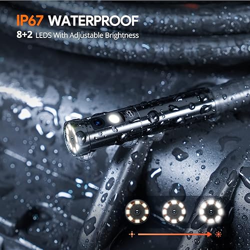 Vista 7 de Triple Lens Borescope Tool, DEPSTECH 5" IPS Screen Endoscope Camera with Lights, 1080P Sewer Inspection Camera & Split Screen, 180° Rotation, IP67