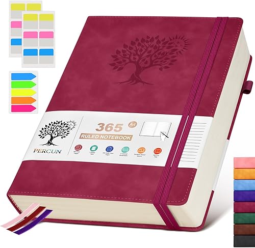 Miniatura 23 de Cuaderno rayado A4, 365 páginas de gran tamaño de cuero para escribir para mujeres y hombres, cuaderno de tapa dura con páginas gruesas de 100 g/m²