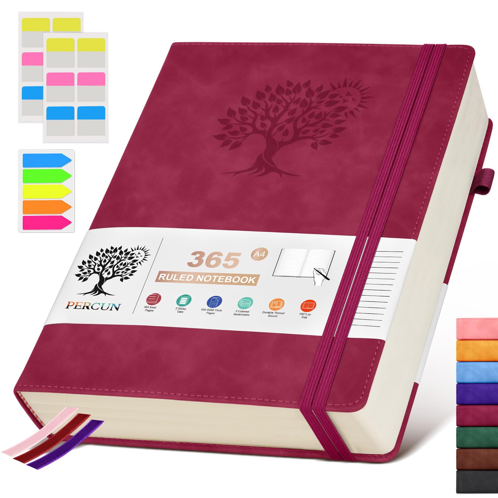 A4 Lined Journal Notebook，365 Page Large Leather Journals for Writing Women Men，Hardcover Notebook with 100Gsm Thick Pages for Travel，Work，School，College Ruled, Daily Diary (8.5" x 11.4")