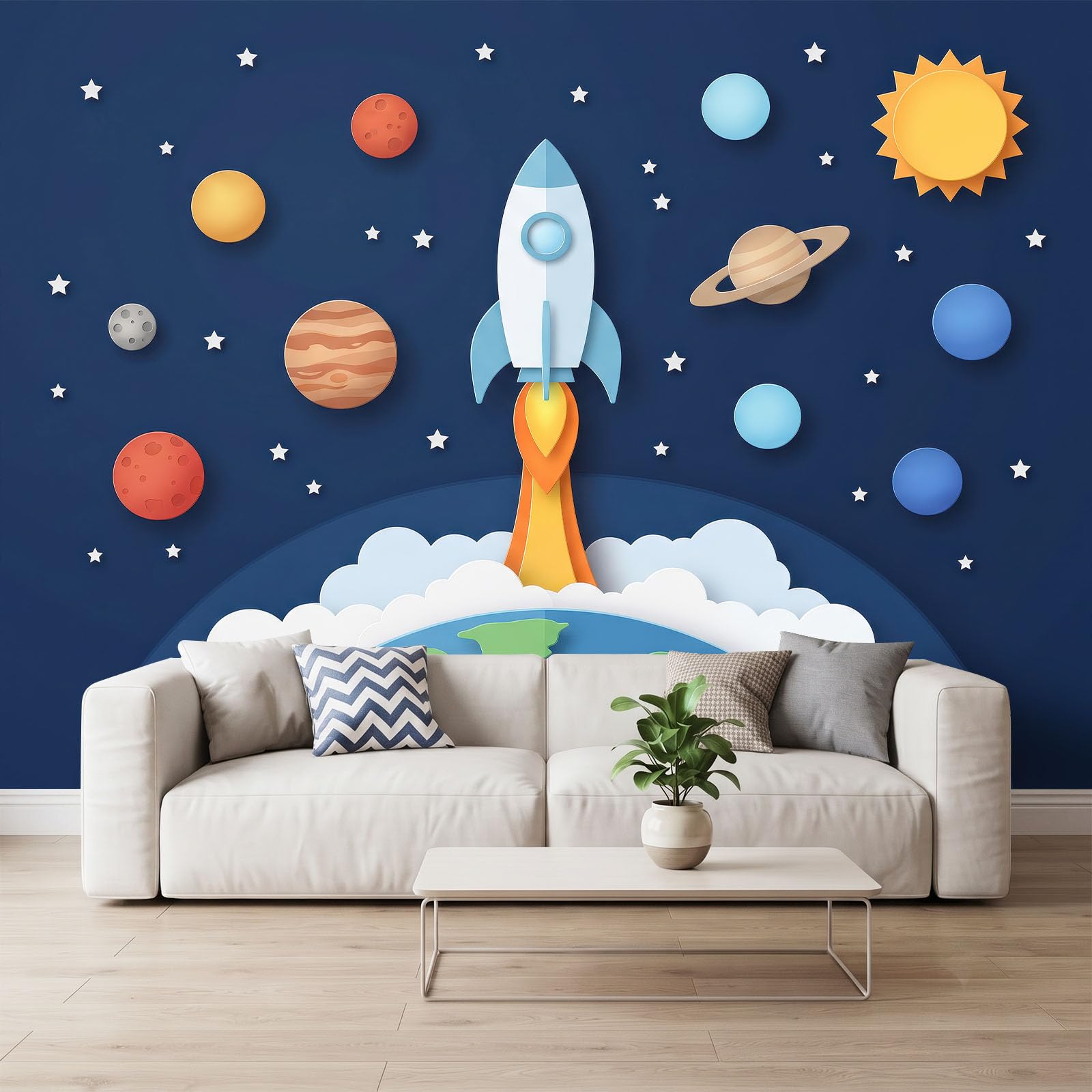 250 x 175 cm, fototapeta z włókniny, na wymiar, kreskówka, kosmos, rakieta, granatowa, fotorealistyczny, druk HD, tapeta na flizelinie, tapeta z motywem, dekoracja ścienna, dekoracja ścienna, tapeta