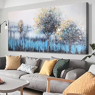 Arjun Tree Wall Art Canvas Teal Landscape Painting Blue Forest Textured Picture Modern Panoramic Abstract Nature Artwork Large Size Framed for Living Room Bedroom Bathroom Home Office Wall Decor