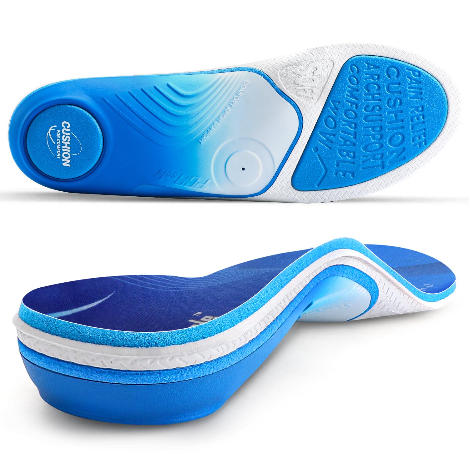 PCSsole Orthotic Insoles Pro for Plantar Fasciitis Relief - 240+lbs Heavy Duty High Arch Support Inserts with Max Cushion & Comfort - Shoe Insert for Flat Feet, Heel Pain, Overpronation
