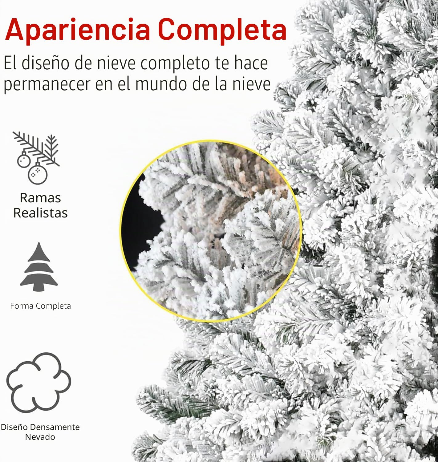 7FT árbol de Navidad Artificial Nieve Apilado árbol de Pino, 1080 Puntas de Rama Bisagra PVC/PE Materiales Combinados árbol de Navidad con Base de Metal, Interior Exterior Décor de Vacaciones
